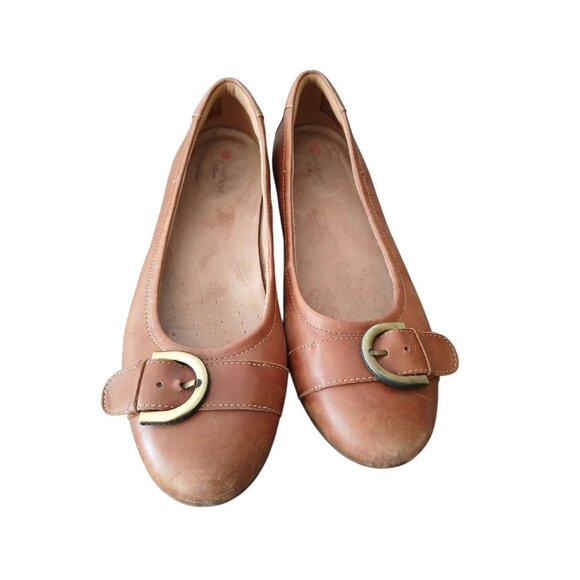 Clarks Womens 8.5 Unstructured Neenah Lark Slip On Ballet Flats Brown Leather - Picture 1 of 5